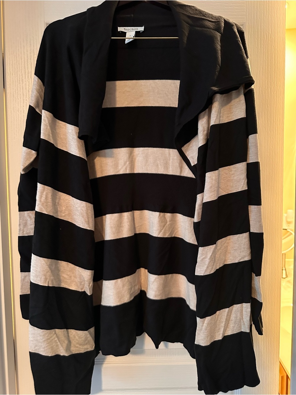 White House Black Market Black and Cream Striped Open Cardigan